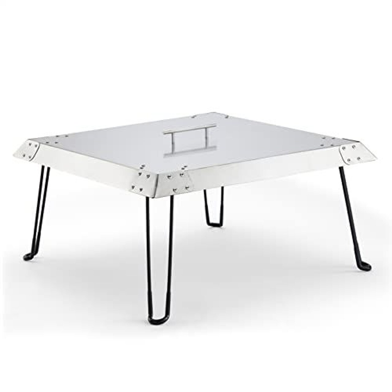 Radiate - Stainless Steel Fire Pit Cover - Square Heat Deflector for Outdoor - Traps and Directs Heat Outward - Includes Folding Legs with Carrying Handle (25 x 12.25 In) - Smokeless Firepit